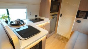 caravan inside kitchen area