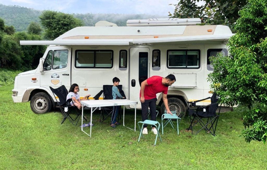 Caravan with outdoor awning shade extension in Delhi NCR